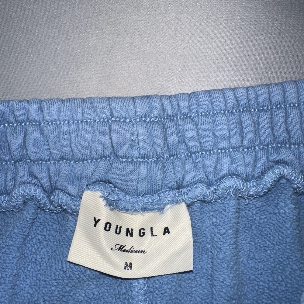 YoungLA Sweat Shorts Blue Drawstring Logo Stretch Lounge Athleisure Mens Medium - Picture 4 of 8